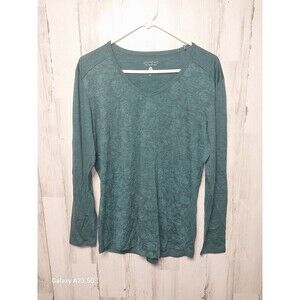 Segments merino wool base layer top women XL green long sleeve v neck leaf print